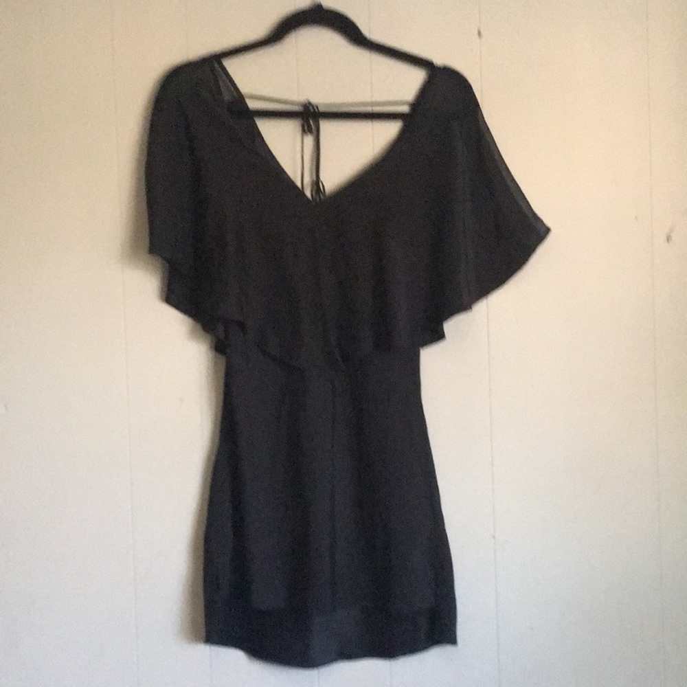 Black V-neck silk blouse,